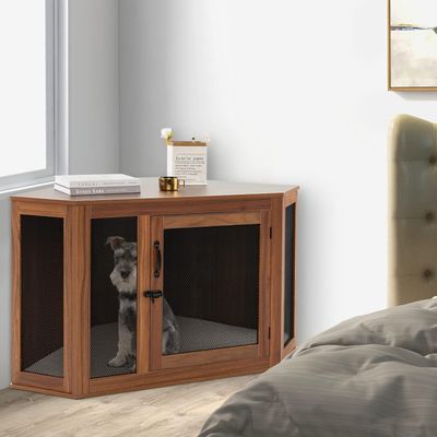 GIANTEX Cage d'angle pour Chien, Coussin et Porte Verrouillable