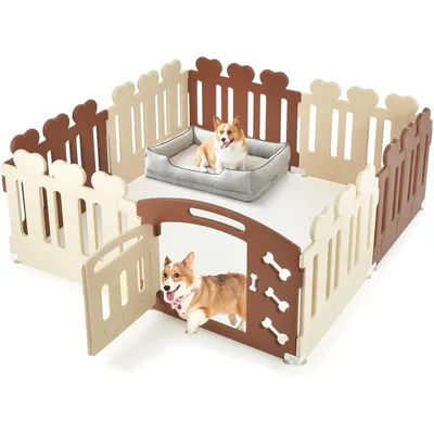 GIANTEX Enclos pour Chiots 7 Panneaux - Doubles Ventouses & Piquets GIANTEX Enclos pour Chiots 7 Panneaux - Doubles Ventouses & Piquets