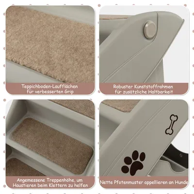 GIANTEX Klappbare 4-Stufen Tiertreppe Für Auto Bett Bis 60 Kg Belastbar GIANTEX Klappbare 4-Stufen Tiertreppe Für Auto Bett Bis 60 Kg Belastbar