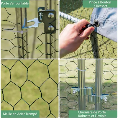 GIANTEX Enclos Poulailler Extérieur en Métal Galvanisé - Housse Imperméable
