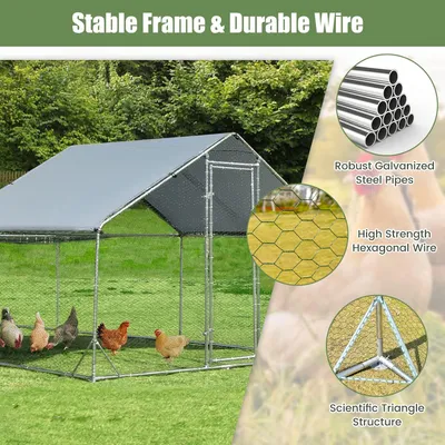 GIANTEX Poulailler en Métal avec Toiture Étanche et Résistant au UV