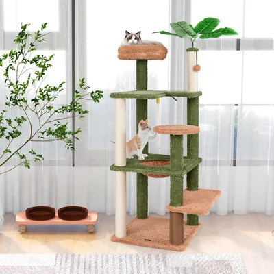GIANTEX 152cm Katzenbaum Mit Sisalpfosten Hängematte Spiel GIANTEX 152cm Katzenbaum Mit Sisalpfosten Hängematte Spiel