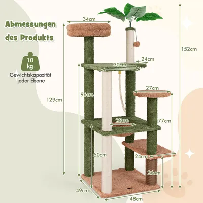 GIANTEX 152cm Katzenbaum Mit Sisalpfosten Hängematte Spiel GIANTEX 152cm Katzenbaum Mit Sisalpfosten Hängematte Spiel