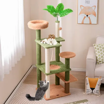 GIANTEX 152cm Katzenbaum Mit Sisalpfosten Hängematte Spiel GIANTEX 152cm Katzenbaum Mit Sisalpfosten Hängematte Spiel