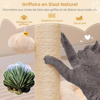 GIANTEX Mini Arbre à Chat 2 Niveaux - Brosse d'Auto-toilettage