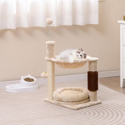 GIANTEX Mini Arbre à Chat 2 Niveaux - Brosse d'Auto-toilettage