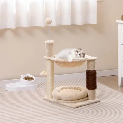 GIANTEX Mini Arbre à Chat 2 Niveaux - Brosse d'Auto-toilettage