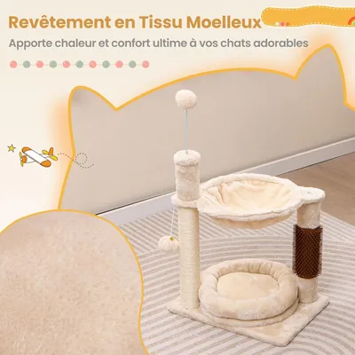 GIANTEX Mini Arbre à Chat 2 Niveaux - Brosse d'Auto-toilettage