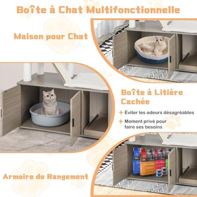 Giantex Arbre à Chat 173cm avec Meuble Litière pour Chat,Griffoirs