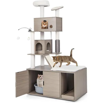 Giantex Arbre à Chat 173cm avec Meuble Litière pour Chat,Griffoirs