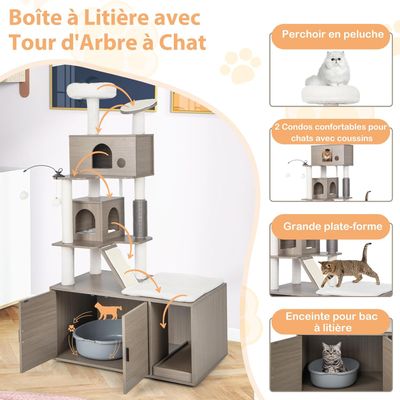 Giantex Arbre à Chat 173cm avec Meuble Litière pour Chat,Griffoirs