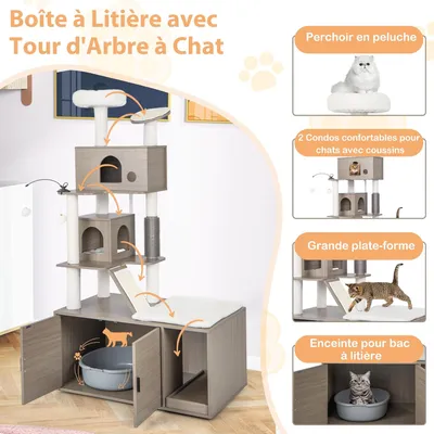 Giantex Arbre à Chat 173cm avec Meuble Litière pour Chat,Griffoirs Giantex Arbre à Chat 173cm avec Meuble Litière pour Chat,Griffoirs