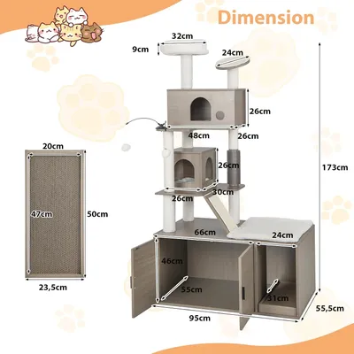 Giantex Arbre à Chat 173cm avec Meuble Litière pour Chat,Griffoirs Giantex Arbre à Chat 173cm avec Meuble Litière pour Chat,Griffoirs