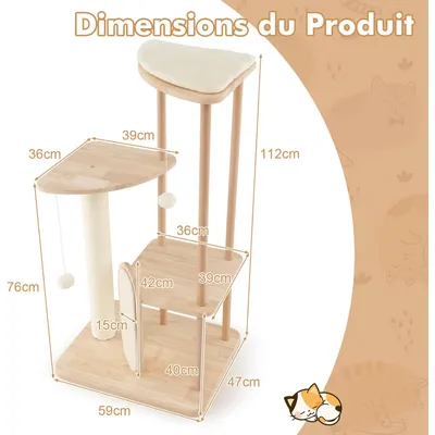 Giantex Arbre à Chat 112cm en Bois avec Poteau à Griffer en Sisal