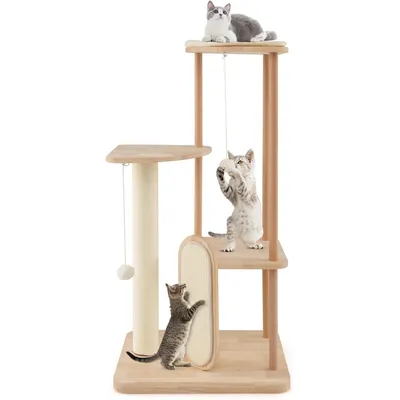 Giantex Arbre à Chat 112cm en Bois avec Poteau à Griffer en Sisal