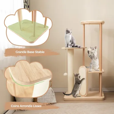 Giantex Arbre à Chat 112cm en Bois avec Poteau à Griffer en Sisal