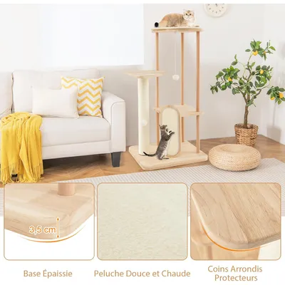 Giantex Arbre à Chat 112cm en Bois avec Poteau à Griffer en Sisal