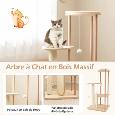 Giantex Arbre à Chat 112cm en Bois avec Poteau à Griffer en Sisal