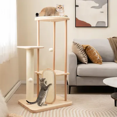 GIANTEX Arbre à Chat 112cm en Bois avec Poteau à Griffer en Sisal