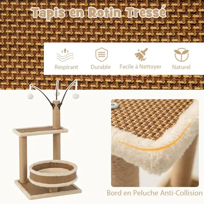 Giantex Petit Abre à Chat 80cm avec Tapis en Rotin, Balle Suspendue