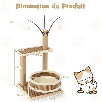 Giantex Petit Abre à Chat 80cm avec Tapis en Rotin, Balle Suspendue