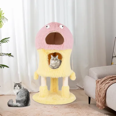GIANTEX Monster-Katzenbaum Mit Zwei Höhlen Sisalpfosten Und Spielzeugen GIANTEX Monster-Katzenbaum Mit Zwei Höhlen Sisalpfosten Und Spielzeugen
