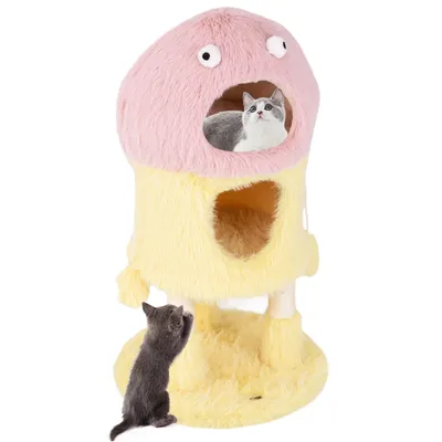 GIANTEX Monster-Katzenbaum Mit Zwei Höhlen Sisalpfosten Und Spielzeugen GIANTEX Monster-Katzenbaum Mit Zwei Höhlen Sisalpfosten Und Spielzeugen