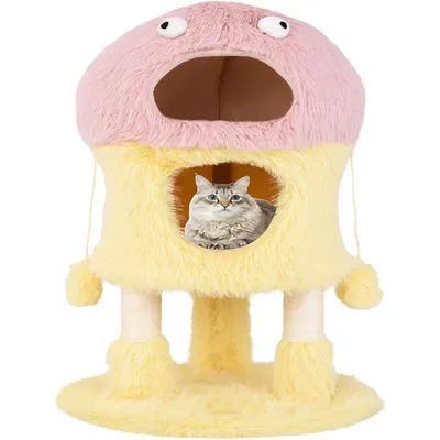 GIANTEX Arbre à Chat Monstre - Condo 2 Etagères - Poteaux à Gratter