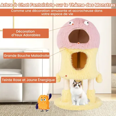 GIANTEX Arbre à Chat Monstre - Condo 2 Etagères - Poteaux à Gratter