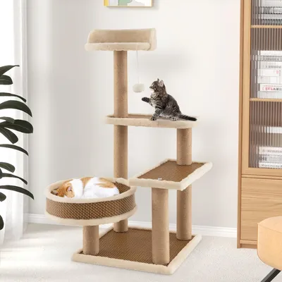 Giantex Petit Arbre à Chat 90cm avec Lit pour Chat, Niches Supérieures