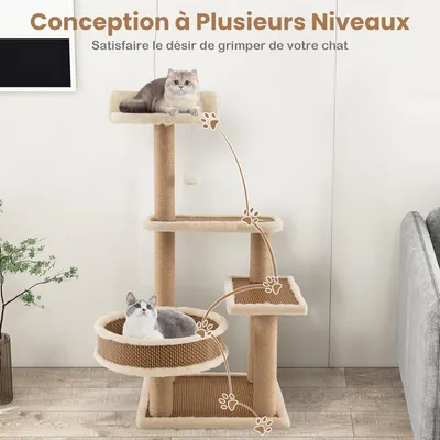 Giantex Petit Arbre à Chat 90cm avec Lit pour Chat, Niches Supérieures