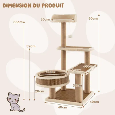 Giantex Petit Arbre à Chat 90cm avec Lit pour Chat, Niches Supérieures