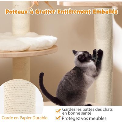 Giantex Arbre à Chat 146cm en Bois, 4 en 1 avec Nid en Capsule Spatiale