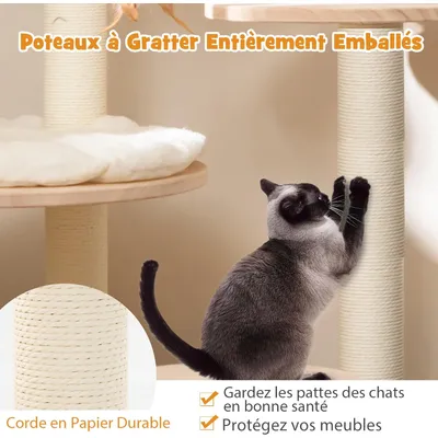 Giantex Arbre à Chat 146cm en Bois, 4 en 1 avec Nid en Capsule Spatiale