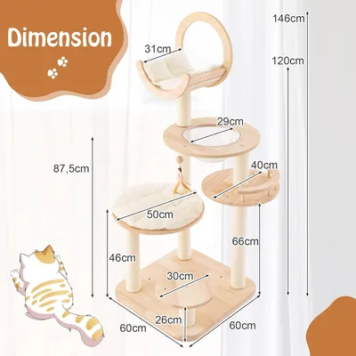 Giantex Arbre à Chat 146cm en Bois, 4 en 1 avec Nid en Capsule Spatiale
