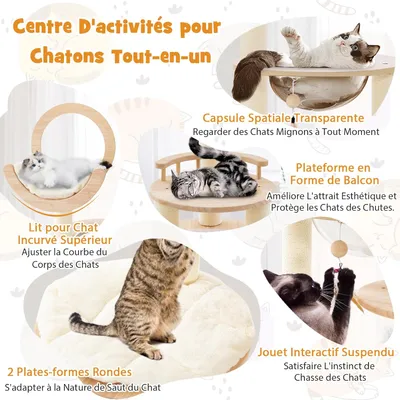 Giantex Arbre à Chat 146cm en Bois, 4 en 1 avec Nid en Capsule Spatiale