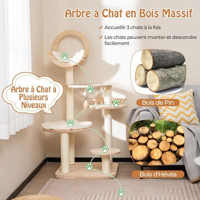 Giantex Arbre à Chat 146cm en Bois, 4 en 1 avec Nid en Capsule Spatiale
