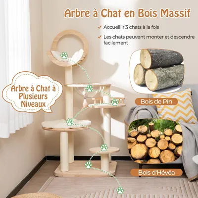 Giantex Arbre à Chat 146cm en Bois, 4 en 1 avec Nid en Capsule Spatiale