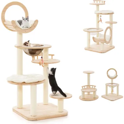 Giantex Arbre à Chat 146cm en Bois, 4 en 1 avec Nid en Capsule Spatiale