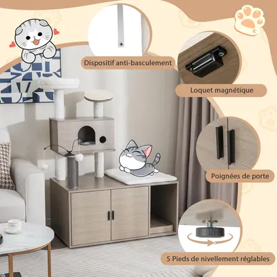 Giantex Arbre à Chat 132cm avec Meuble Litière pour Chat,Griffoirs