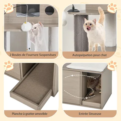 Giantex Arbre à Chat 132cm avec Meuble Litière pour Chat,Griffoirs