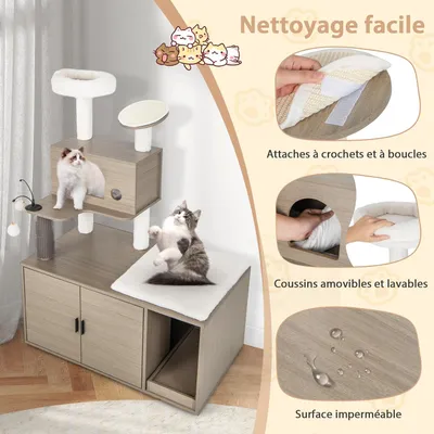 Giantex Arbre à Chat 132cm avec Meuble Litière pour Chat,Griffoirs