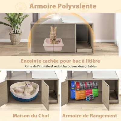 Giantex Arbre à Chat 132cm avec Meuble Litière pour Chat,Griffoirs