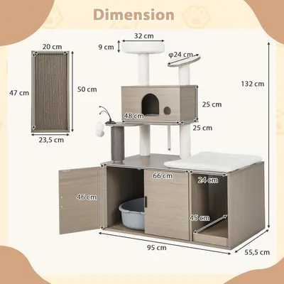 Giantex Arbre à Chat 132cm avec Meuble Litière pour Chat,Griffoirs