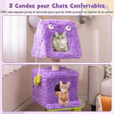 GIANTEX Arbre à Chat Monstre Violet - 2 Condos - Poteaux à Gratter