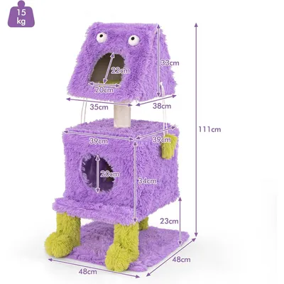 GIANTEX Arbre à Chat Monstre Violet - 2 Condos - Poteaux à Gratter