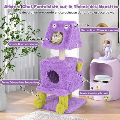 GIANTEX Arbre à Chat Monstre Violet - 2 Condos - Poteaux à Gratter