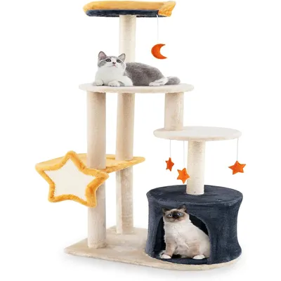 GIANTEX Arbre à Chat Maine Coon 128cm - Griffoirs Etoile et Lune GIANTEX Arbre à Chat Maine Coon 128cm - Griffoirs Etoile et Lune