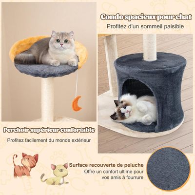 GIANTEX Arbre à Chat Maine Coon 128cm - Griffoirs Etoile et Lune