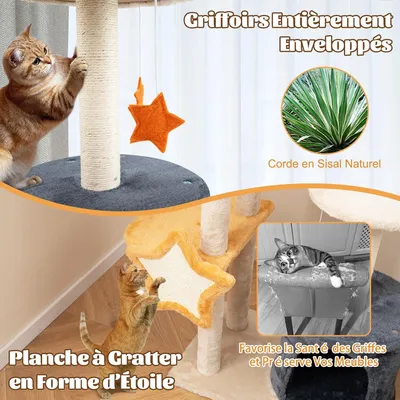 GIANTEX Arbre à Chat Maine Coon 128cm - Griffoirs Etoile et Lune
